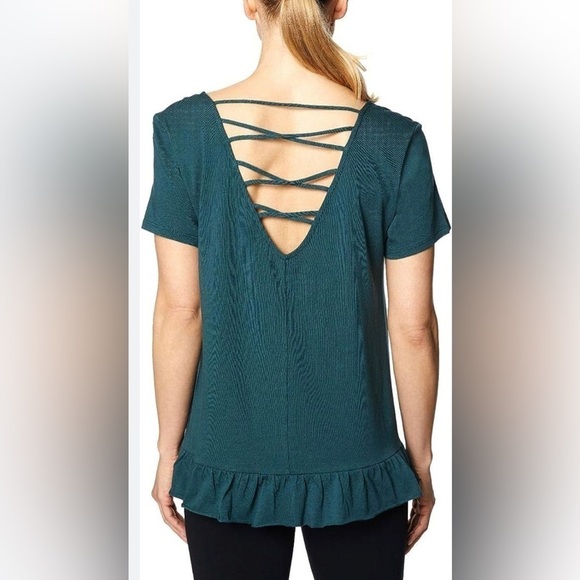 Betsy Johnson Strappy Short Sleeve Flounce Hem Top - Picture 3 of 17